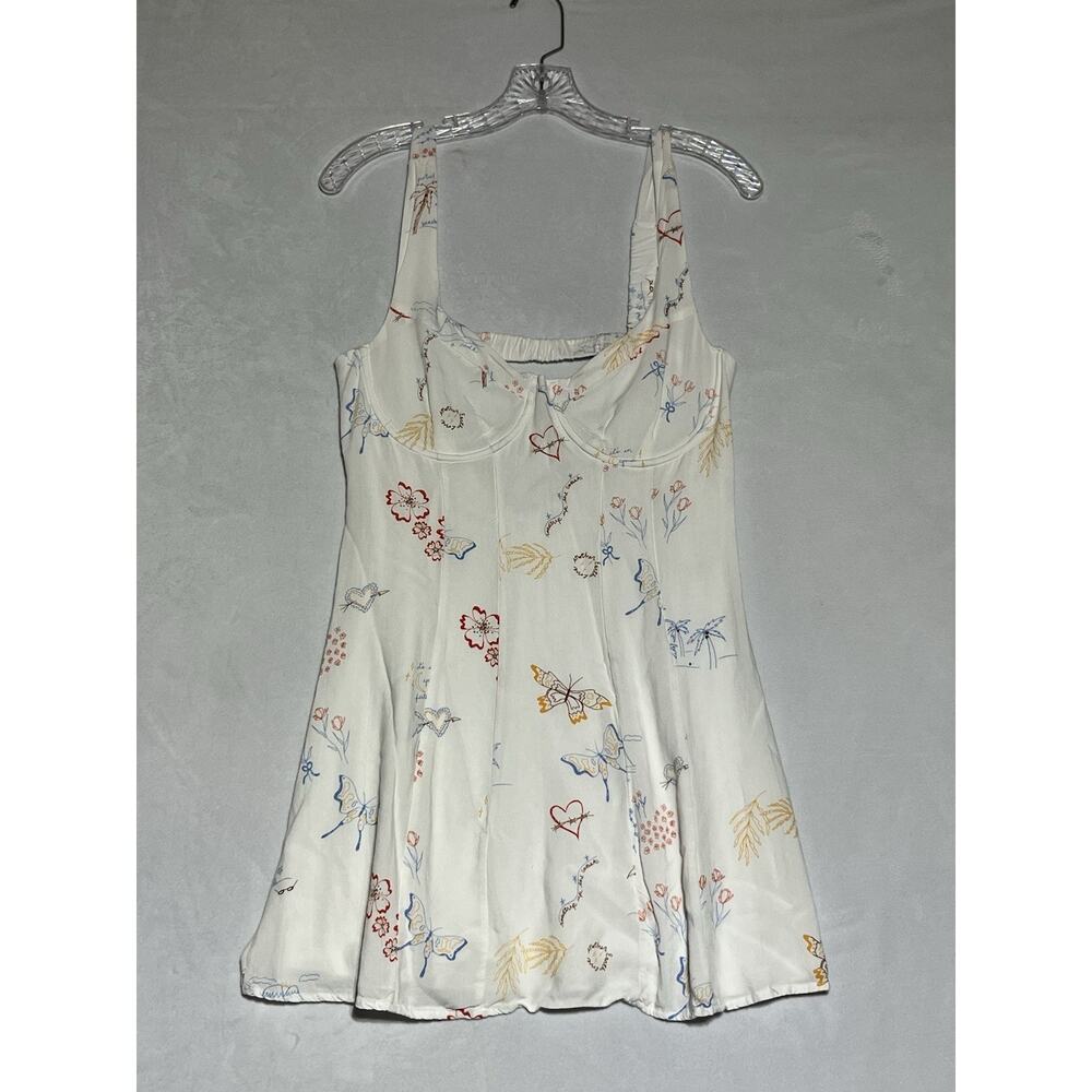 LA Hearts Mini Dress Medium White Butterflies Babydoll Cut Out Feminine Coquette